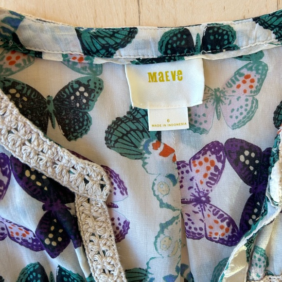 Anthropologie Maeve Abella Butterfly Print Pintuck Cotton Blouse Top Size 6 - Picture 8 of 16